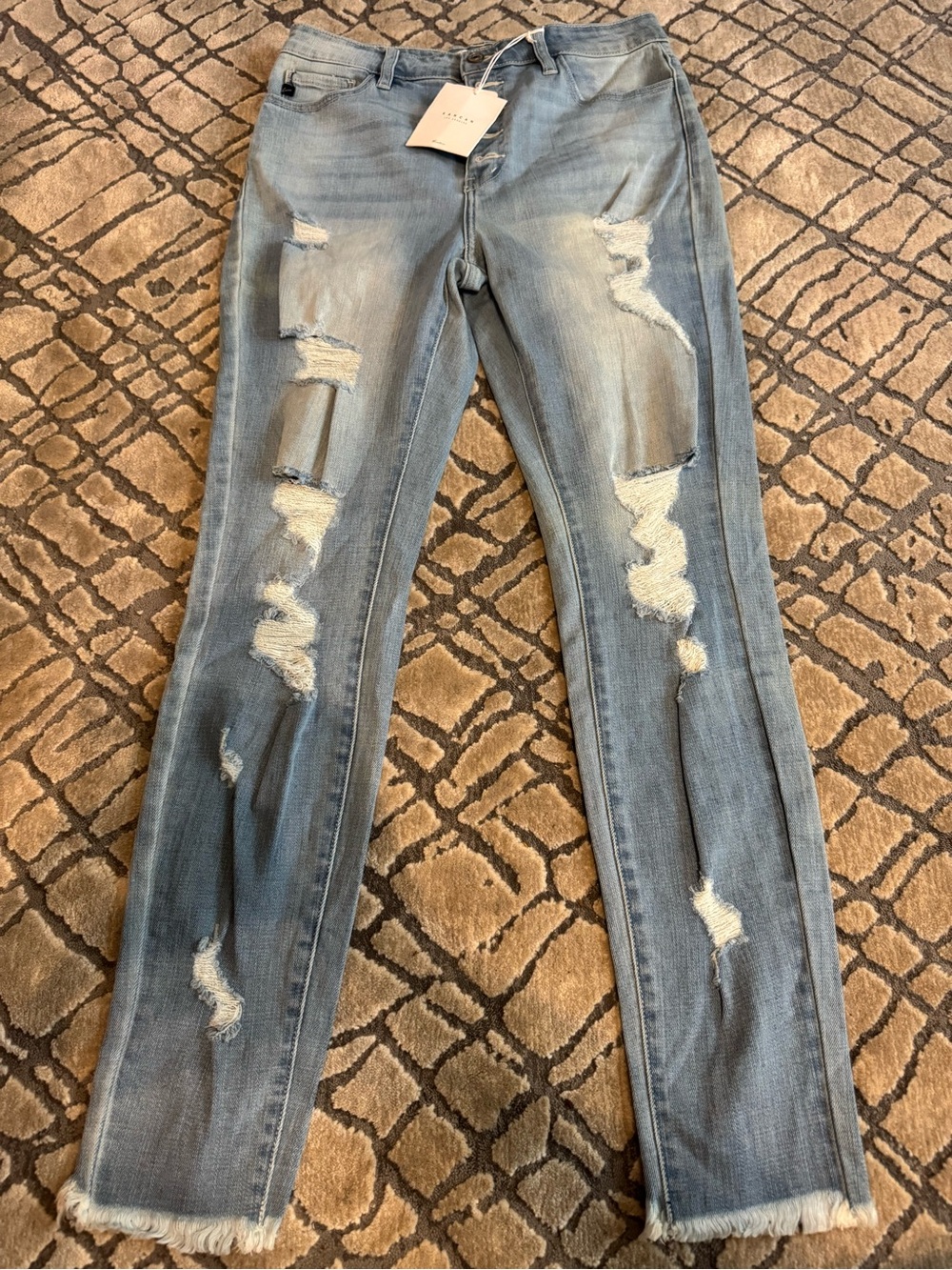 Women’s Light Blue Skinny Ripped Jeans with Frayed Hem